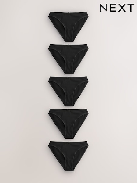 Black High Leg Cotton Rich Knickers 5 Pack (AC7578) | £9