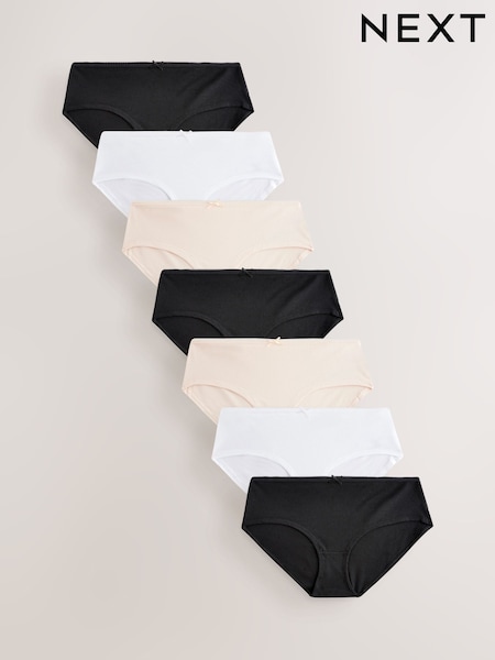 Black / Pastel Rose Nude / White Boyshort Cotton Rich Knickers 7 Pack (AC7601) | £12