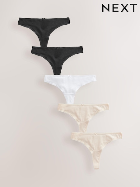 Black / Pastel Rose Nude / White Thong Rich Knickers 5 Pack (AC7623) | £8