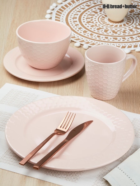 Bread + Butter 16 Piece Soft Pink Honeycomb Stoneware Dinner Set (AC7642) | £59