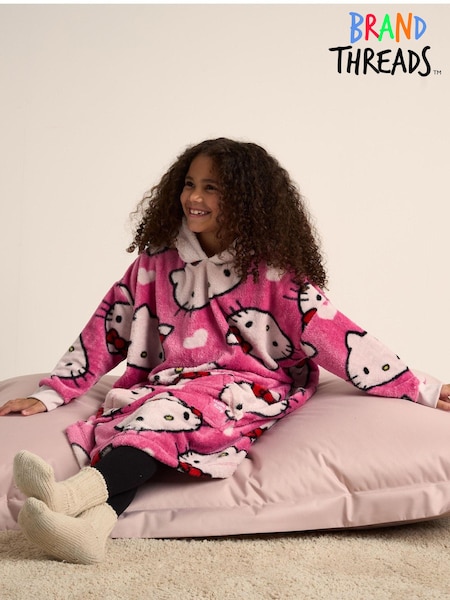 Brand Threads Pink Girls Hello Kitty Hooded Blanket (AC7651) | £20 - £27