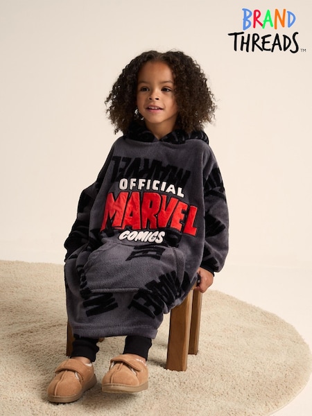Brand Threads Grey Boys Marvel Hooded Blanket (AC7660) | £20 - £27