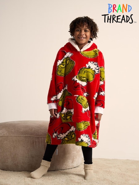 Brand Threads Red Grinch Hooded Blanket (AC7663) | £20 - £27