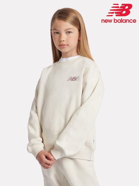 New Balance White Girls Floral Circle Graphic Sweatshirt (AC7687) | £50 - £60