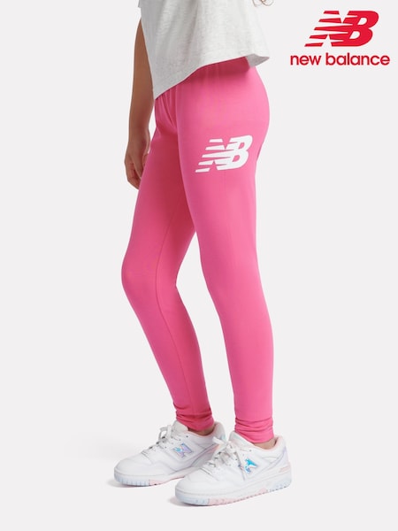 New Balance Pink Light Kids Stacked Logo Leggings (AC7689) | £28 - £34