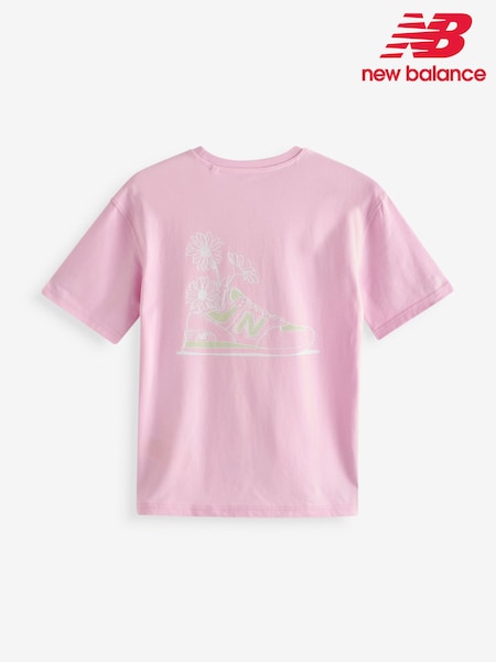 New Balance Pink Girls 100% Cotton Floral Sneaker T-Shirt (AC7690) | £25 - £30