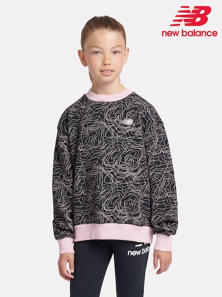 New Balance Black Girls AOP Brush Back Sweatshirt (AC7695) | £55 - £66