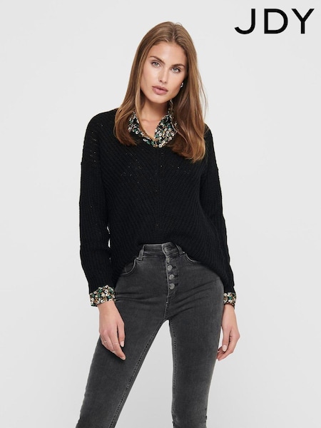 JDY Black V-Neck Knitted Pullover Jumper (AC7789) | £22