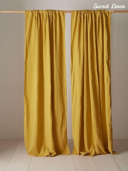 Secret Linen Store Mustard 100% Linen Loop Top Slot Header Single Curtain (AC7870) | £89