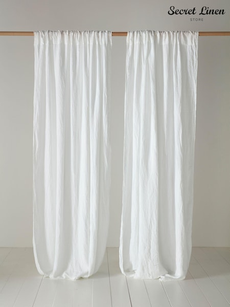 Secret Linen Store White 100% Linen Loop Top Slot Header Single Curtain (AC7871) | £89