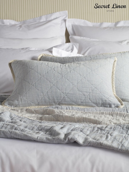 Secret Linen Store Blue Lenny 100% Cotton Quilted Cushion Cover (AC7879) | £25