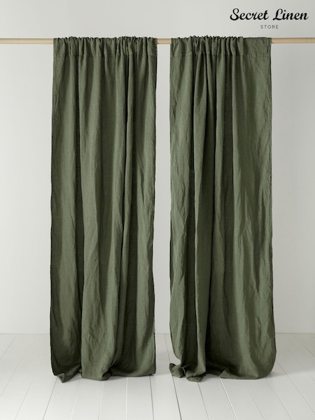 Secret Linen Store Olive Green 100% Linen Loop Top Slot Header Single Curtain (AC7888) | £89