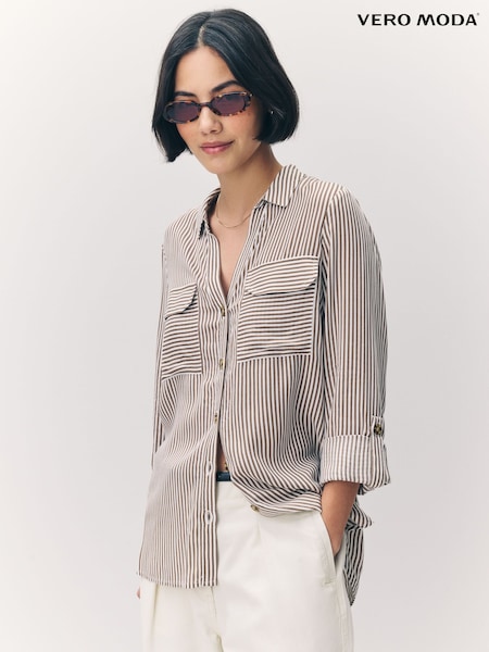 VERO MODA Brown Tortoise Shell Button Through Shirt (AC7933) | £26