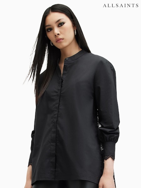 AllSaints Black 100% Cotton Ethel Lace Shirt (AC8219) | £159