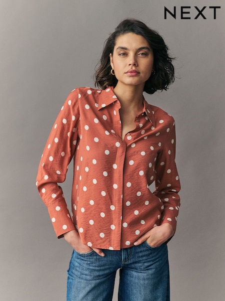 Orange Spot Print Long Sleeve Button Down Shirt (AC8227) | £25