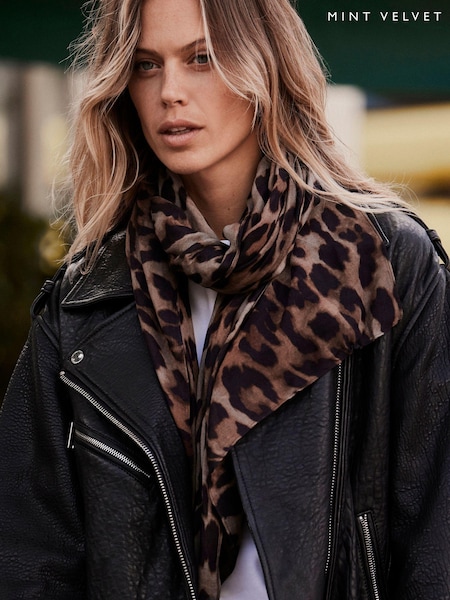 Mint Velvet Cream Leopard Print Scarf (AC8254) | £39