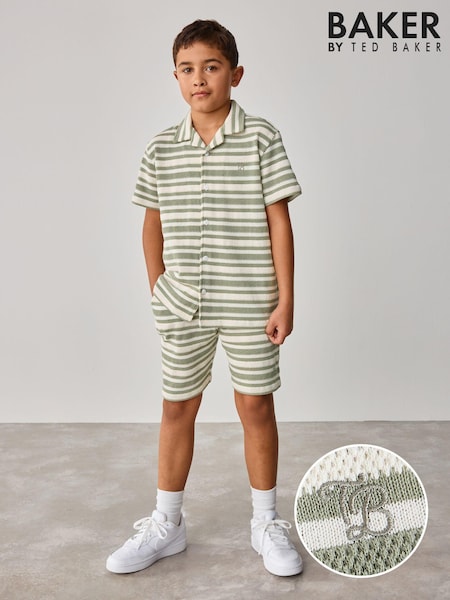 Baker by Ted Baker Green Stripe Textured Shirt And Shorts Set (AC8270) | £38 - £45