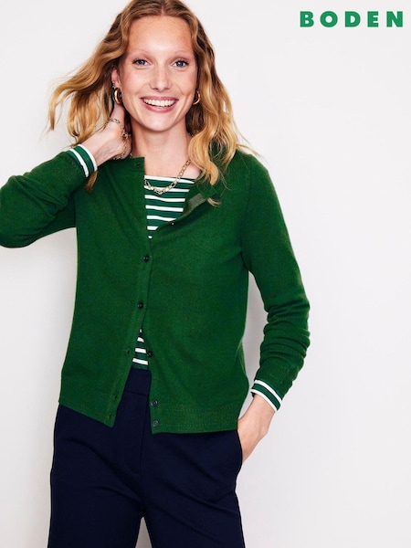 Boden Green Eva Cashmere Crew Cardigan (AC8594) | £85