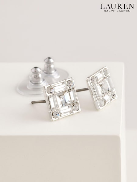 Lauren Ralph Lauren Silver Tone Pearson Crystal Baguette Stud Earrings (AC8617) | £45