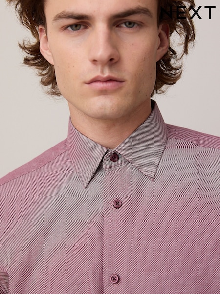 Damson Pink Slim Fit Easy Care Textured Trimmed Shirt (AC8817) | £32
