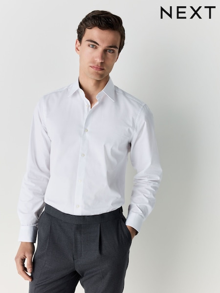 White Regular Fit Easy Care Textured Trimmed Shirt (AC8833) | £32