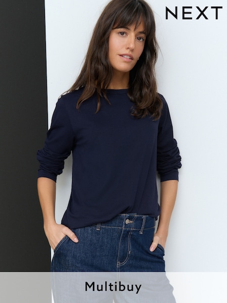 Navy 100% Cotton Long Sleeve T-Shirt (AC8845) | £9