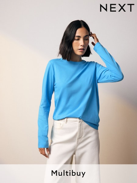 Bright Blue 100% Cotton Long Sleeve T-Shirt (AC8851) | £9