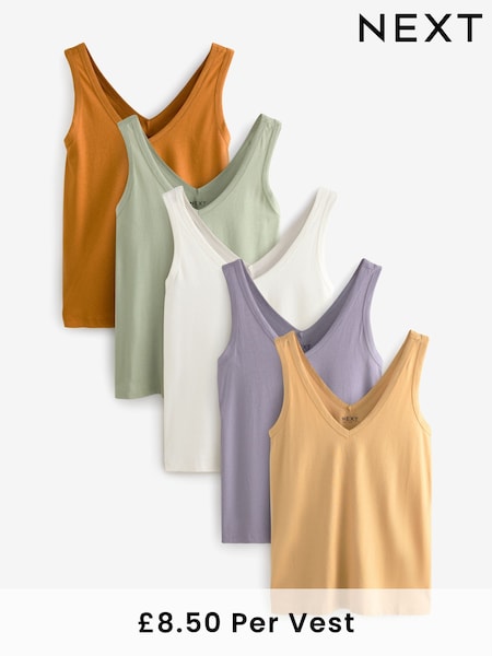 Blue/Mauve/Pastel Green Slouch Vests 5 Pack (AC8853) | £42.50