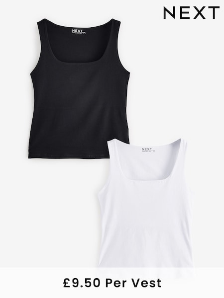 Black/White Square Neck Vest 2 Pack (AC8857) | £19