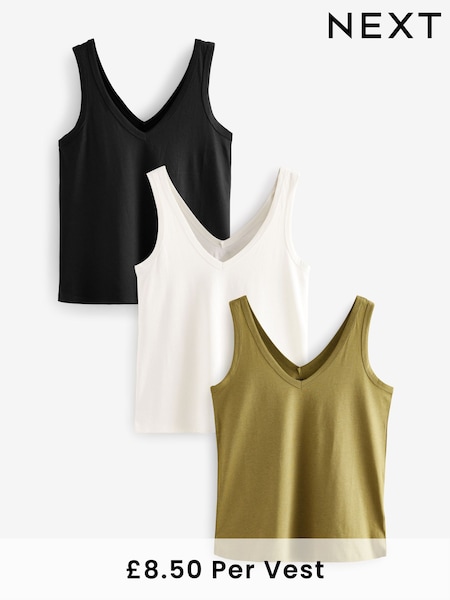 White/Black/Grey Marl Modal Slouch Vests 3 Pack (AC8860) | £25.50