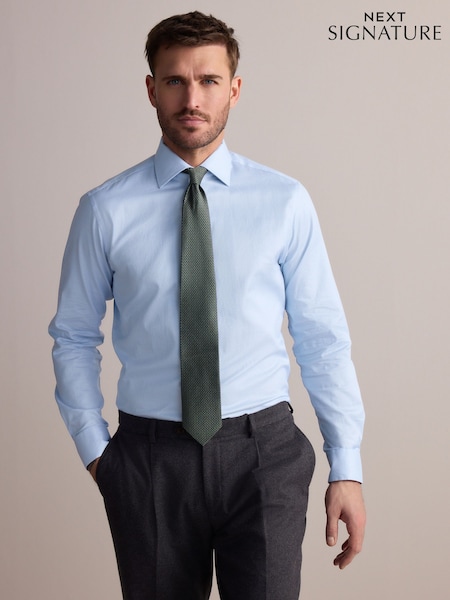 Blue Slim Fit Signature 100% Cotton with Textured Smart Shirt (AC8982) | £40