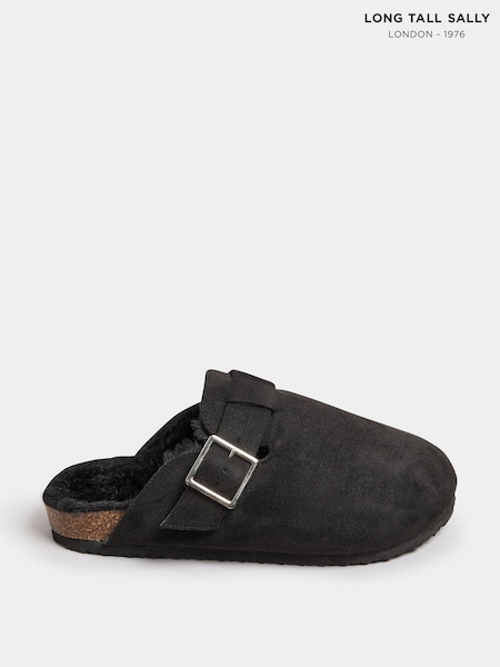 Long Tall Sally Black Faux Fur Lined Footbed Clogs (AC9009) | £33