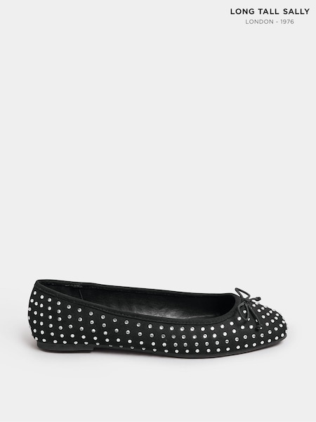 Long Tall Sally Black Diamante Ballet Pumps (AC9018) | £36