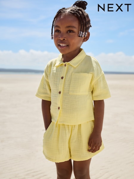 Yellow 100% Cotton Shirt And Shorts Co-Ord Set (3mths-10yrs) (AC9244) | £16 - £22