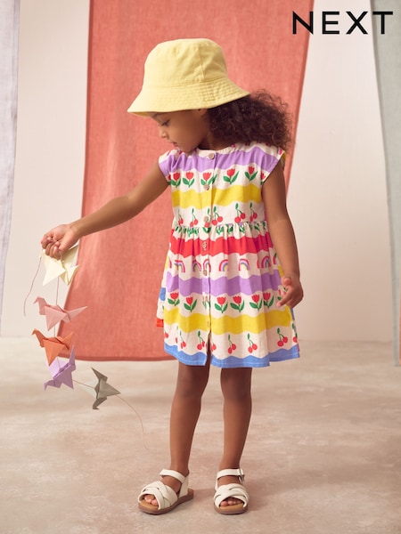 Multi Rainbow Button Through Summer Dress (3mths-10yrs) (AC9280) | £11 - £14