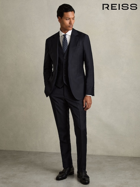 Reiss Navy Aspire Slim-Fit Wool Suit Waistcoat (AC9316) | £118