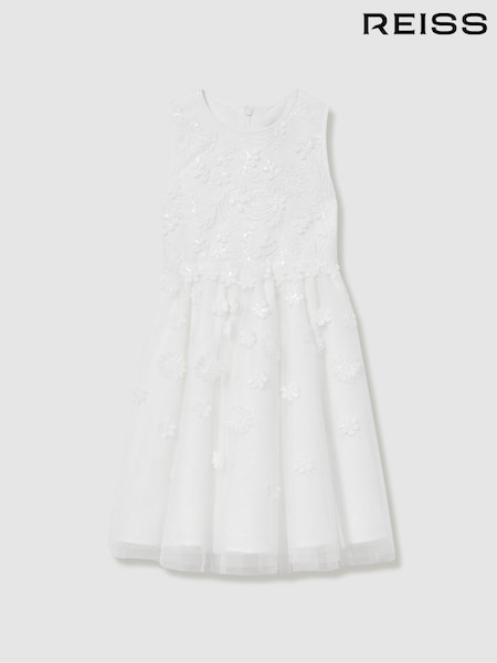 Reiss Ivory Clementine 13-14 yrs Tulle Floral-Embroidered Bridesmaid Dress (AC9320) | £99