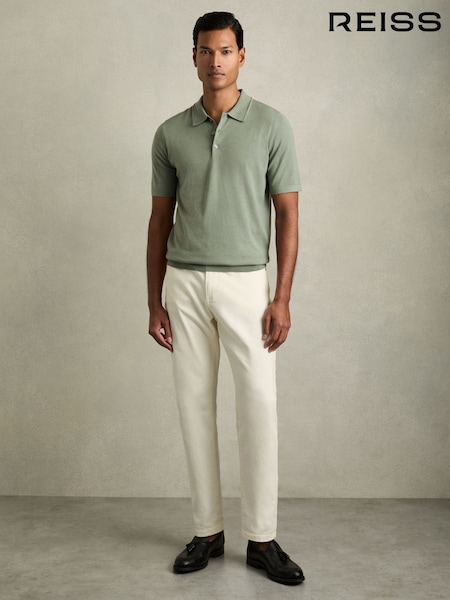Reiss Herb Green Manor Merino Wool Short-Sleeve Polo Shirt (AC9330) | £88