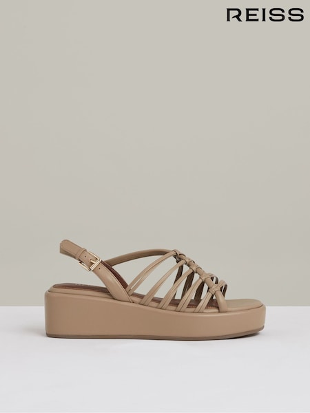 Reiss Beige Lana Leather Knot Strappy Platform Sandals (AC9353) | £158