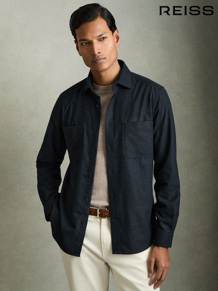 Reiss Navy Crawford Twin-Pocket Button-Through Overshirt (AC9356) | £118