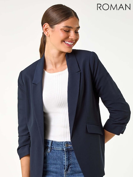 Roman Blue Ruched Sleeve Stretch Blazer (AC9384) | £48