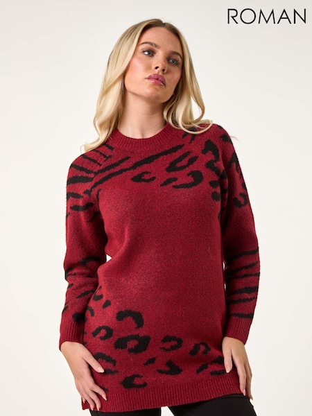 Roman Red Petite Animal Print Longline Stretch Jumper (AC9425) | £40