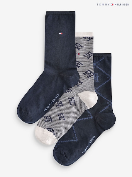 Tommy Hilfiger Womens Blue Socks 3 Pack (AC9442) | £10.50