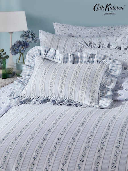 Cath Kidston Blue Ticking Stripe 100% Cotton Polyfilled Cushion (AC9480) | £35