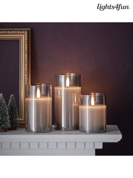 Lights4fun TruGlow® Smoked Grey LED Glass Candle Trio (AC9562) | £31.99