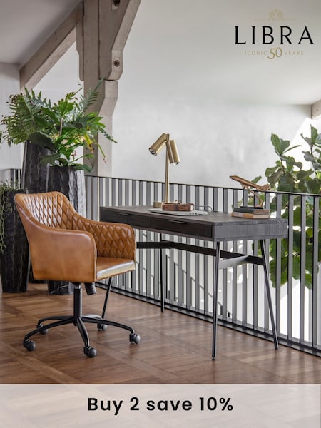Libra Interiors Black Bronks Acacia Desk with Two Drawers (AC9572) | £645