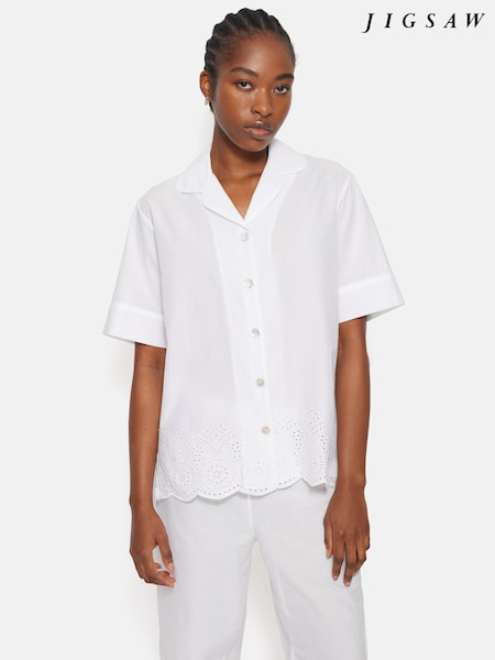 Jigsaw White Broderie Short Sleeved 100% Cotton Top (AC9576) | £45