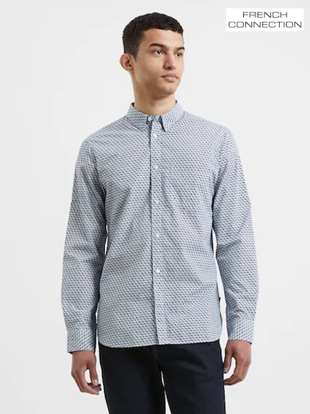 French Connection Blue 100% Cotton Design Long Sleeve Shirt (AC9714) | £35