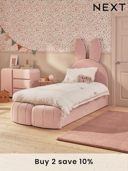 Opulent Chenille Light Rose Pink Kids Bunny Upholstered Drawer Bed (AC9723) | £560