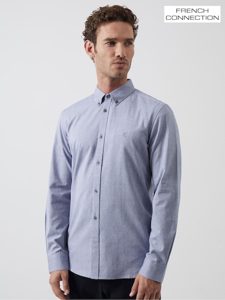 French Connection Blue 100% Cotton Oxford Long Sleeve Shirt (AC9797) | £35